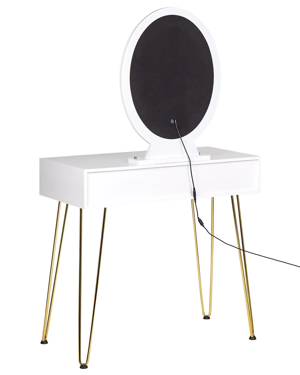 Sminkbord med spegel och pall CAEN LED Vit_844964