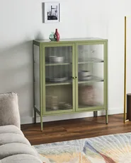 Glass Display Sideboard LERRYN 90 cm Metal Green_1069001