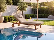 Sun Lounger with Cushion LATERZA  Reclining Certified Acacia Wood Taupe_1165871
