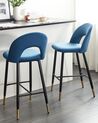 Set of 2 Bar Chairs FALTON Velvet Blue