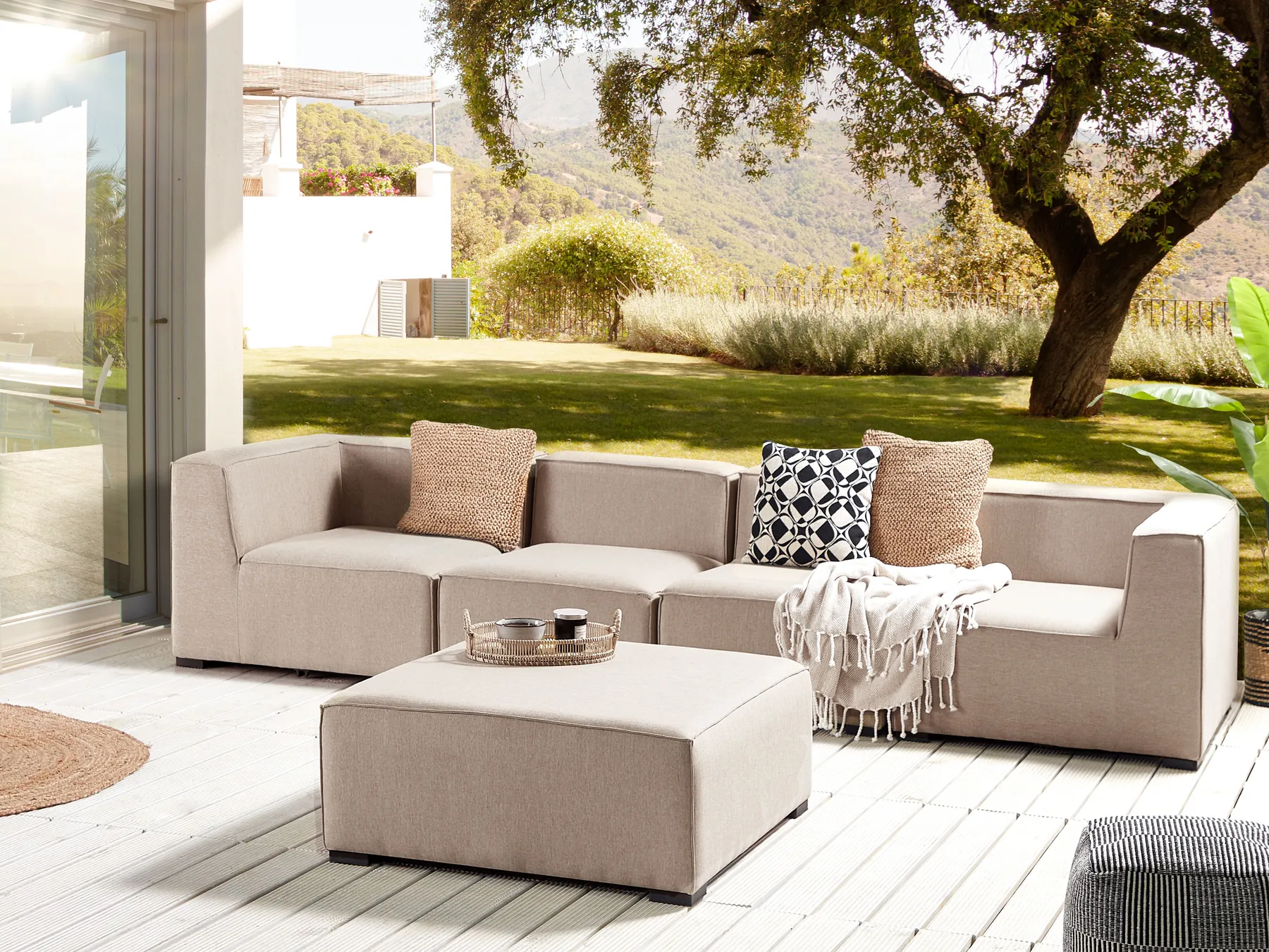 Garden Sofa with Ottoman 4 Seater AREZZO Modular Beige_848088