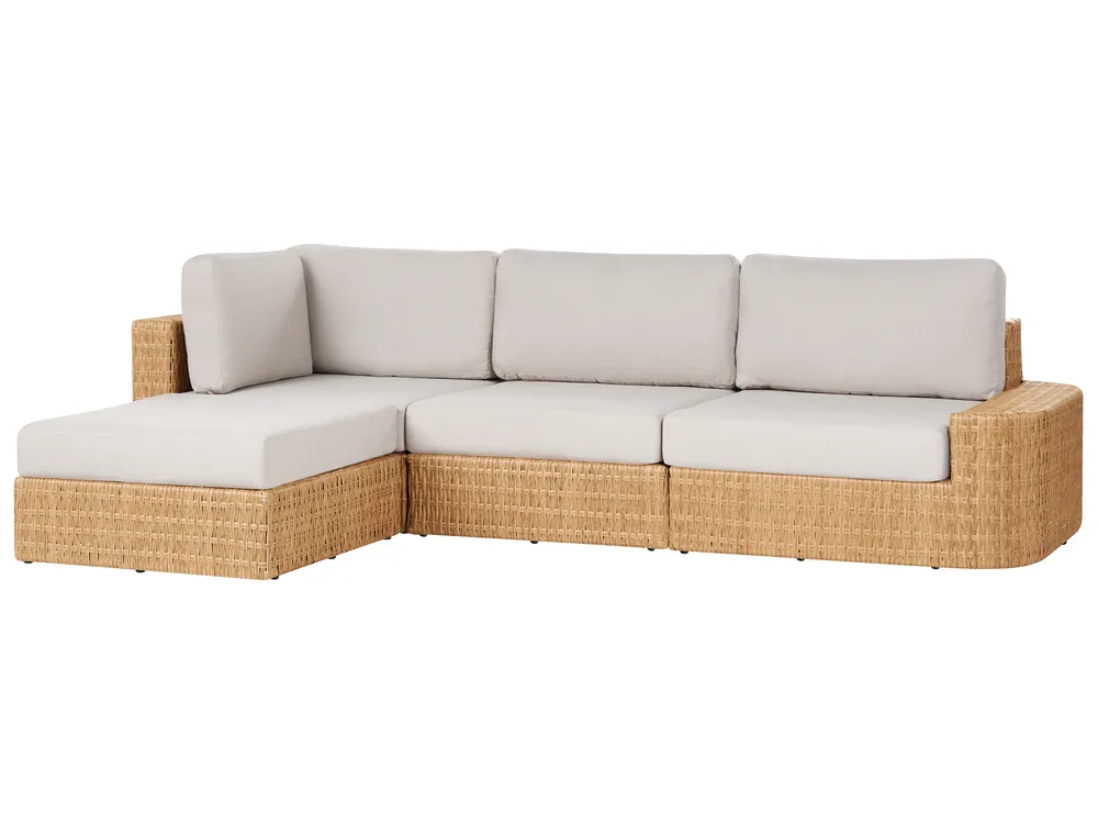 Garden Corner Sofa with Table 4 Seater OLIVERI PE Rattan Beige Right Hand_1071795