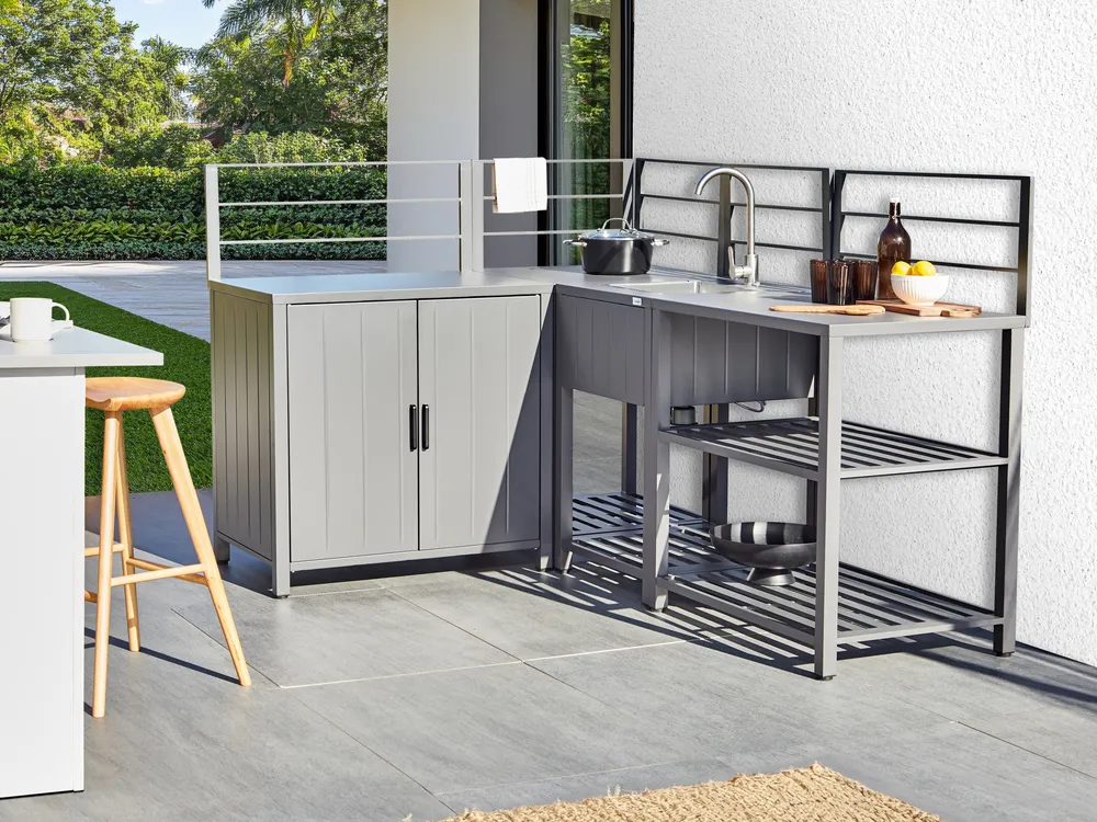 4 Piece Outdoor Kitchen Set with Sink VIGGIANO Grey Metal