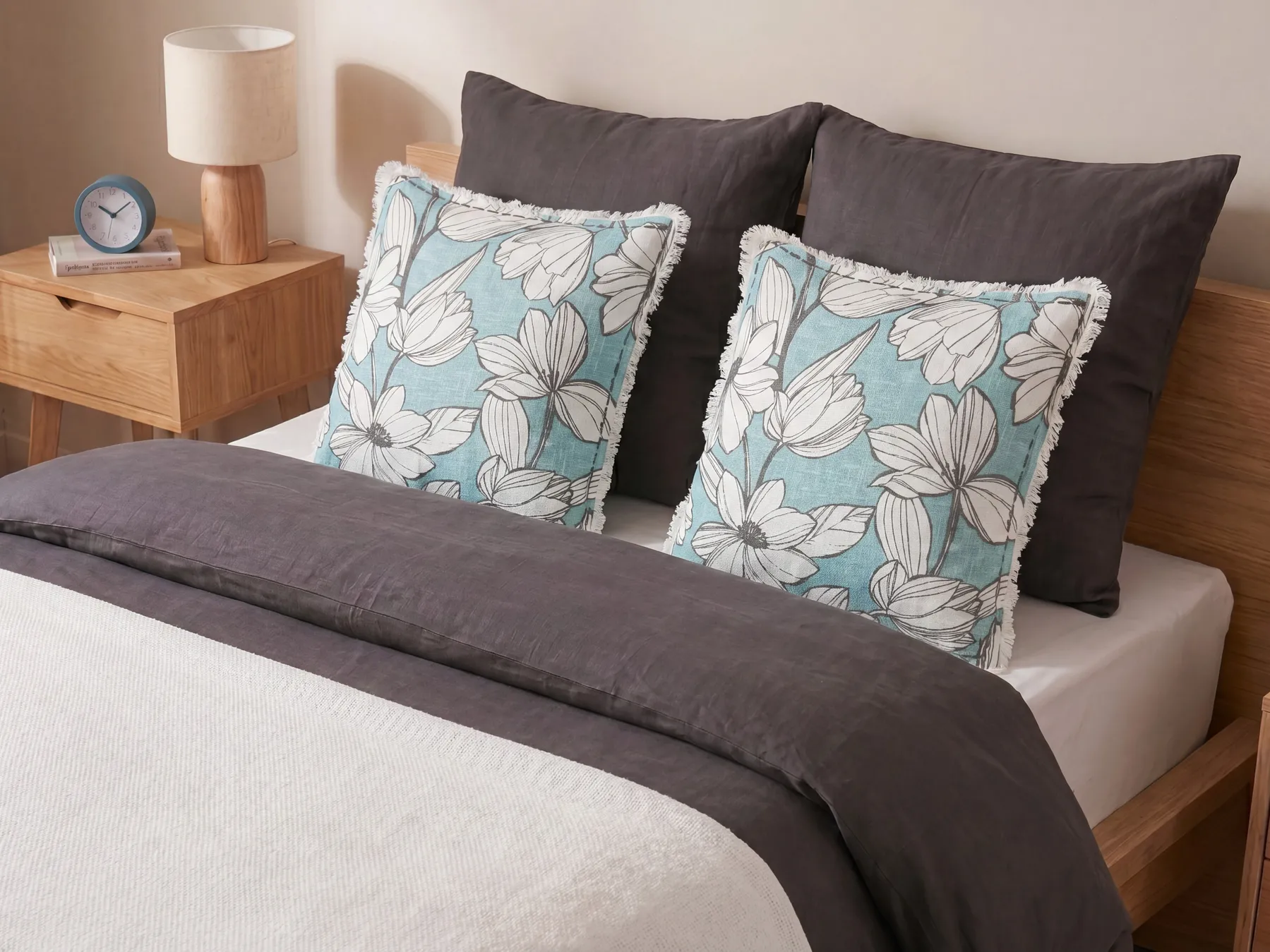 Set of 2 Decorative Cushions CYANOTIS 45 x 45 cm Cotton Light Blue Floral Pattern_892741