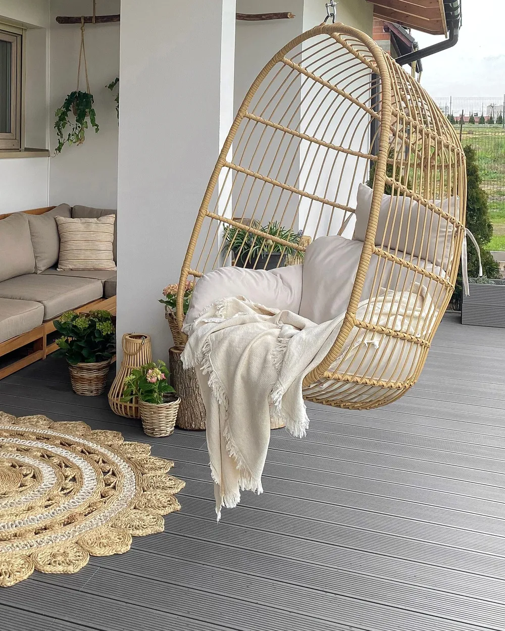 Hanging Chair with Stand CASOLI PE Rattan Natural_803318