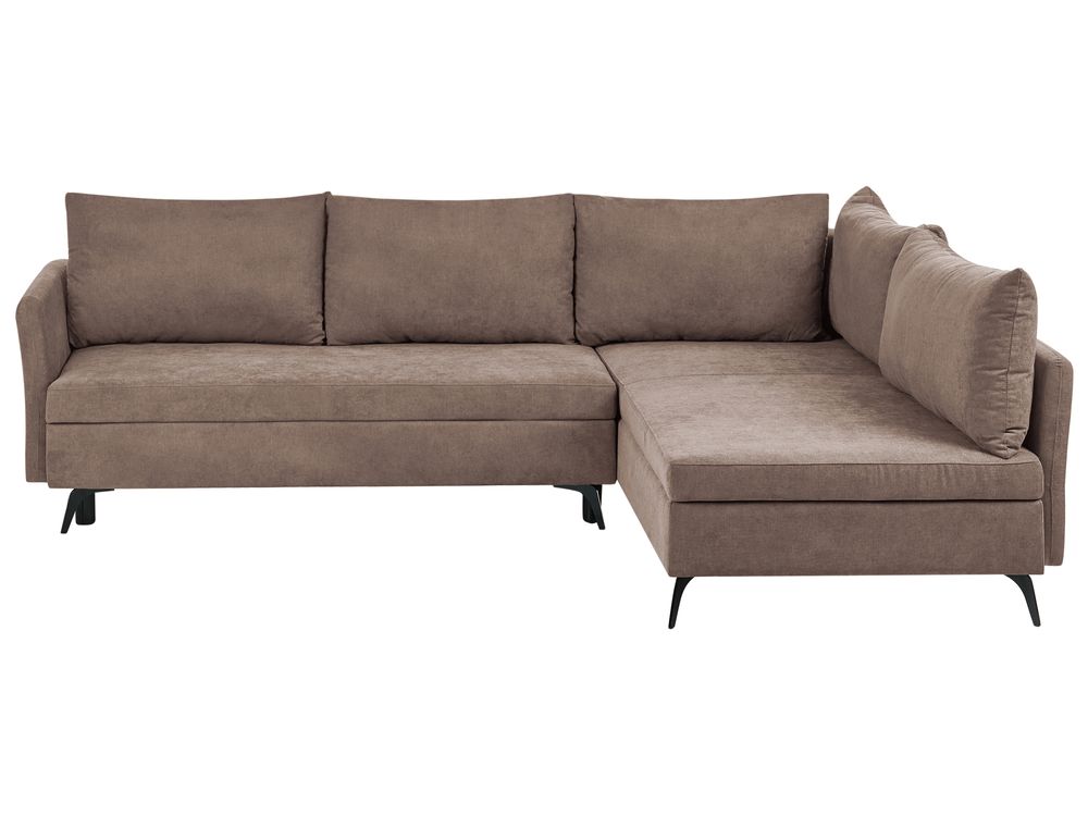 Corner Sofa Bed 3 Seater KOGE with Storage Fabric Brown Left Hand
