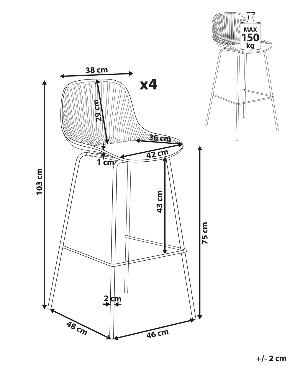 Set of 4 Bar Chairs KLEVE White_1013746