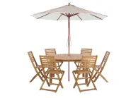 Garden Dining Set 6 Seater TOLVE with Parasol (12 Options) Acacia Wood Brown_863811
