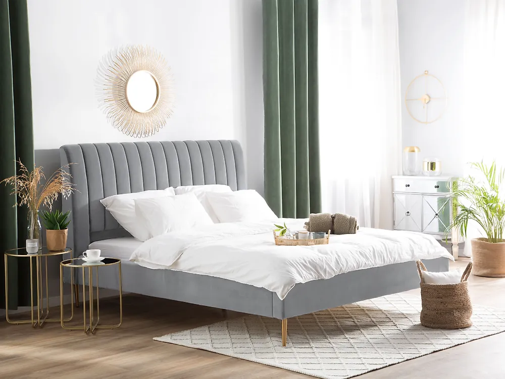 Bed Velvet MARVILLE 180 x 200 cm (EU Super King) Grey_1183010