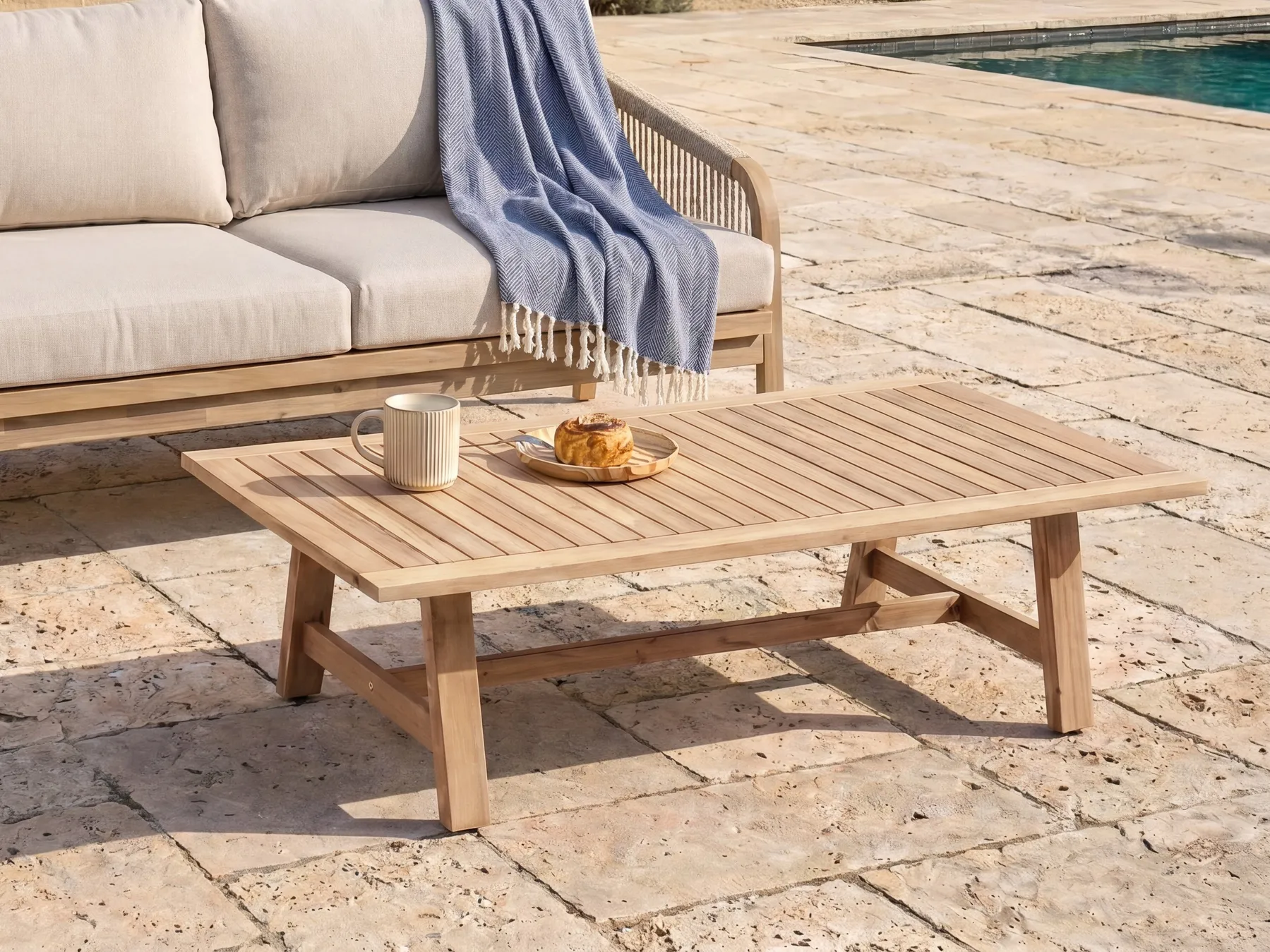 Garden Coffee Table SUMBA 128 cm 69 cm Acacia Wood Light Brown_1086698