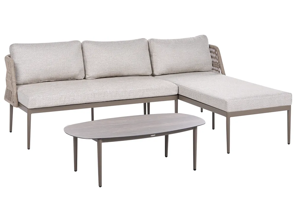 Ulkokulmasohva ja pöytä 3-istuttava LEFFE Metalli Beige Vasen_1045280