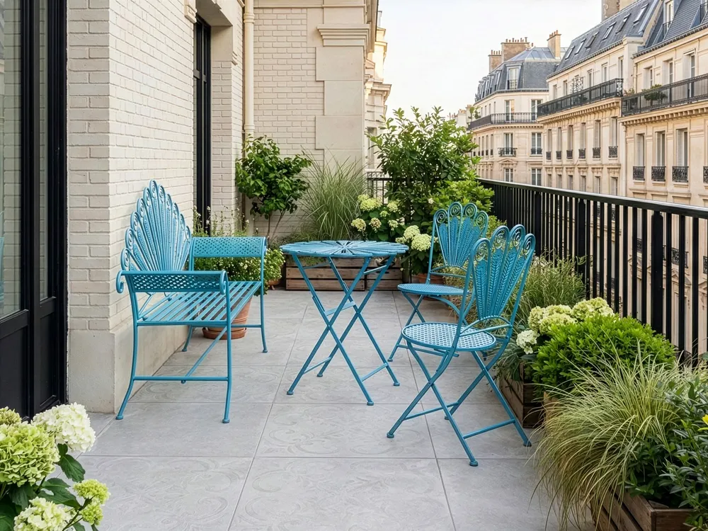 Bistro Set with Bench PAVIA Metal Blue