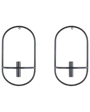 Set of 2 Wall Candle Holders CAVIANA 38 cm Metal Black_826482