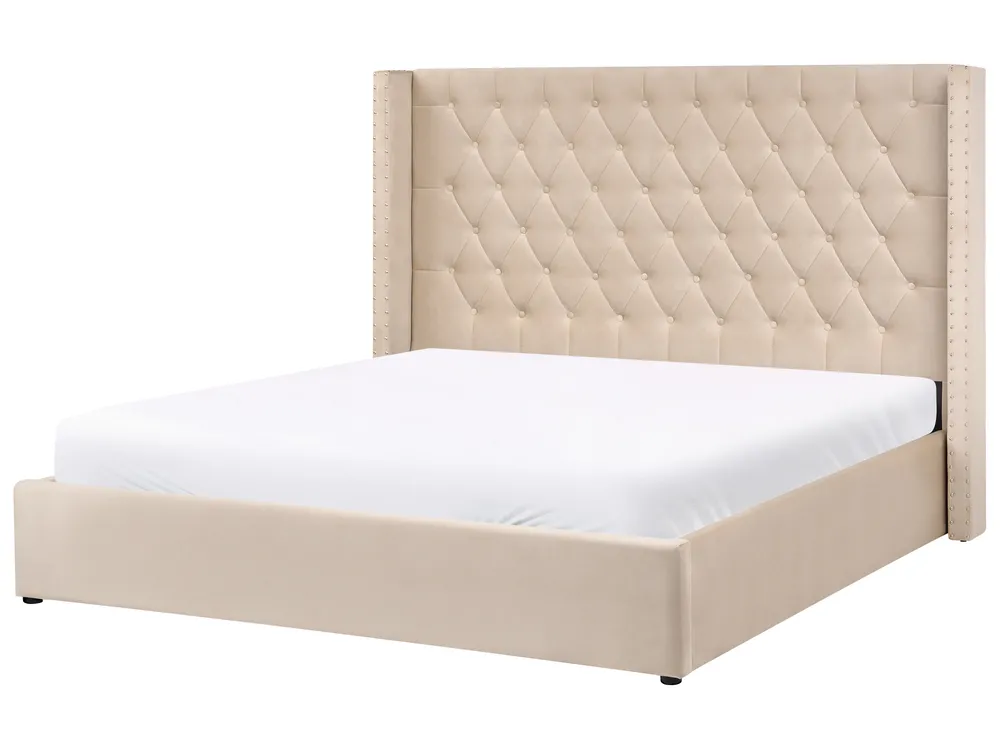 Ottoman Bed LUBBON Velvet Beige 180 x 200 cm (EU Super King)_1080589