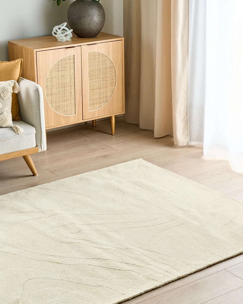 Wool Area Rug Beige SASNAK Various Sizes