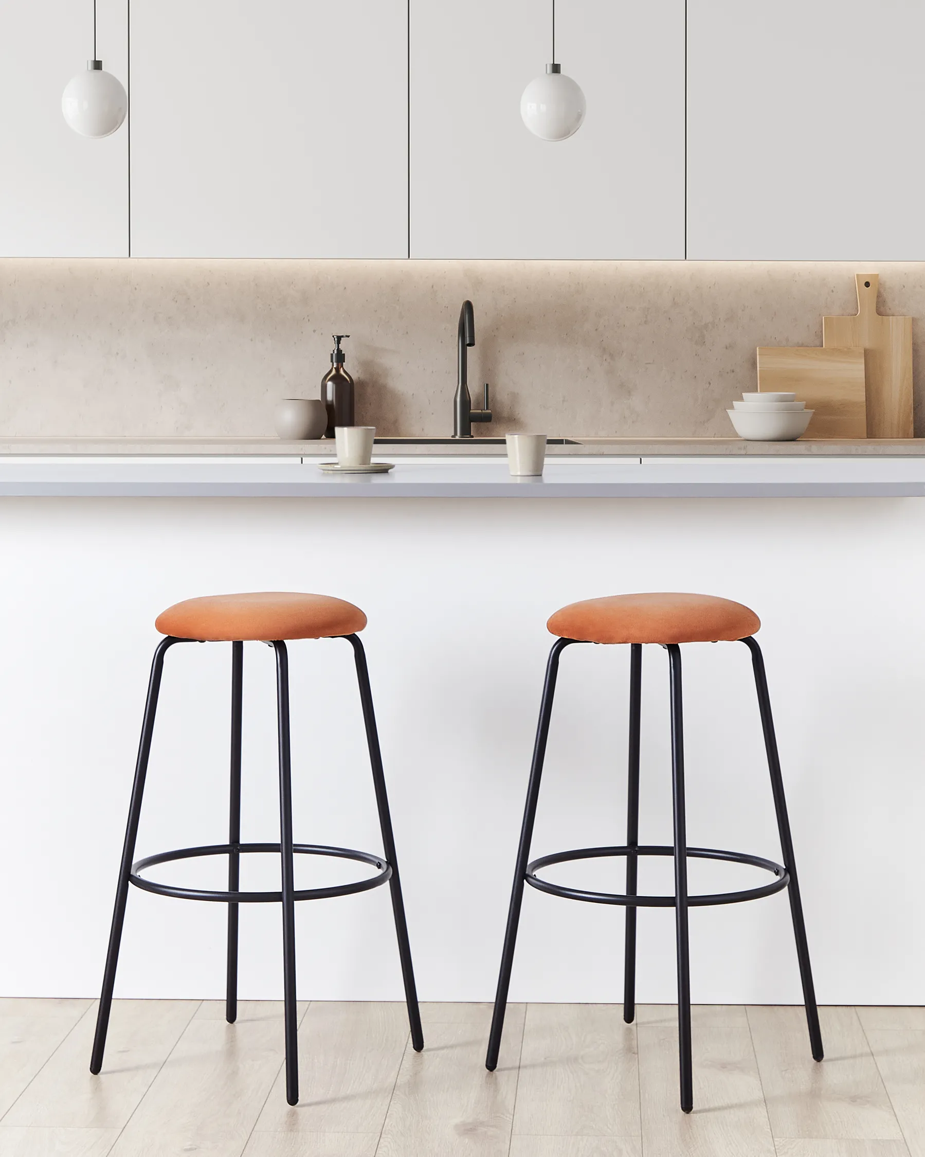 Set of 2 Bar Stools MORTON Velvet Orange_916005