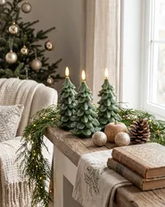 Set of 3 LED Candles VELOURA 16 cm Christmas Tree Green_1085089