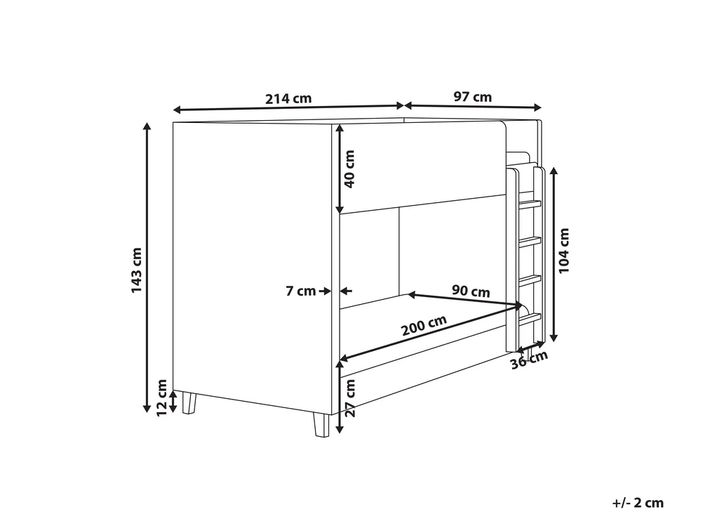 Bunk Bed Velvet CHOCQUES 90 x 200 cm (EU Single) Light Grey_1040690