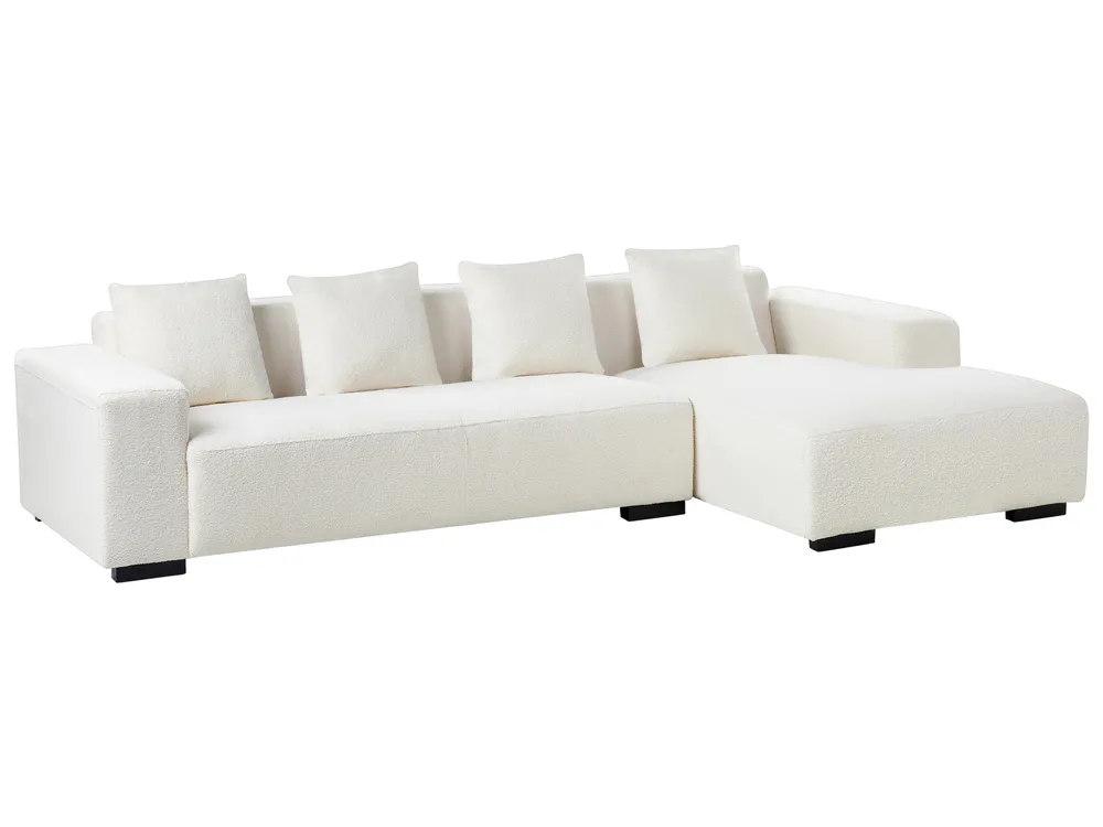 Corner Sofa 4 Seater LUNGO Boucle White Left Hand_962377