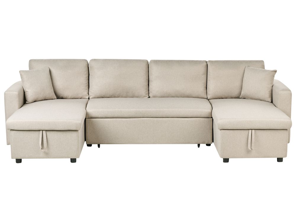 U-Shape Sofa Bed 5 Seater SOMMEN with Storage Fabric Beige