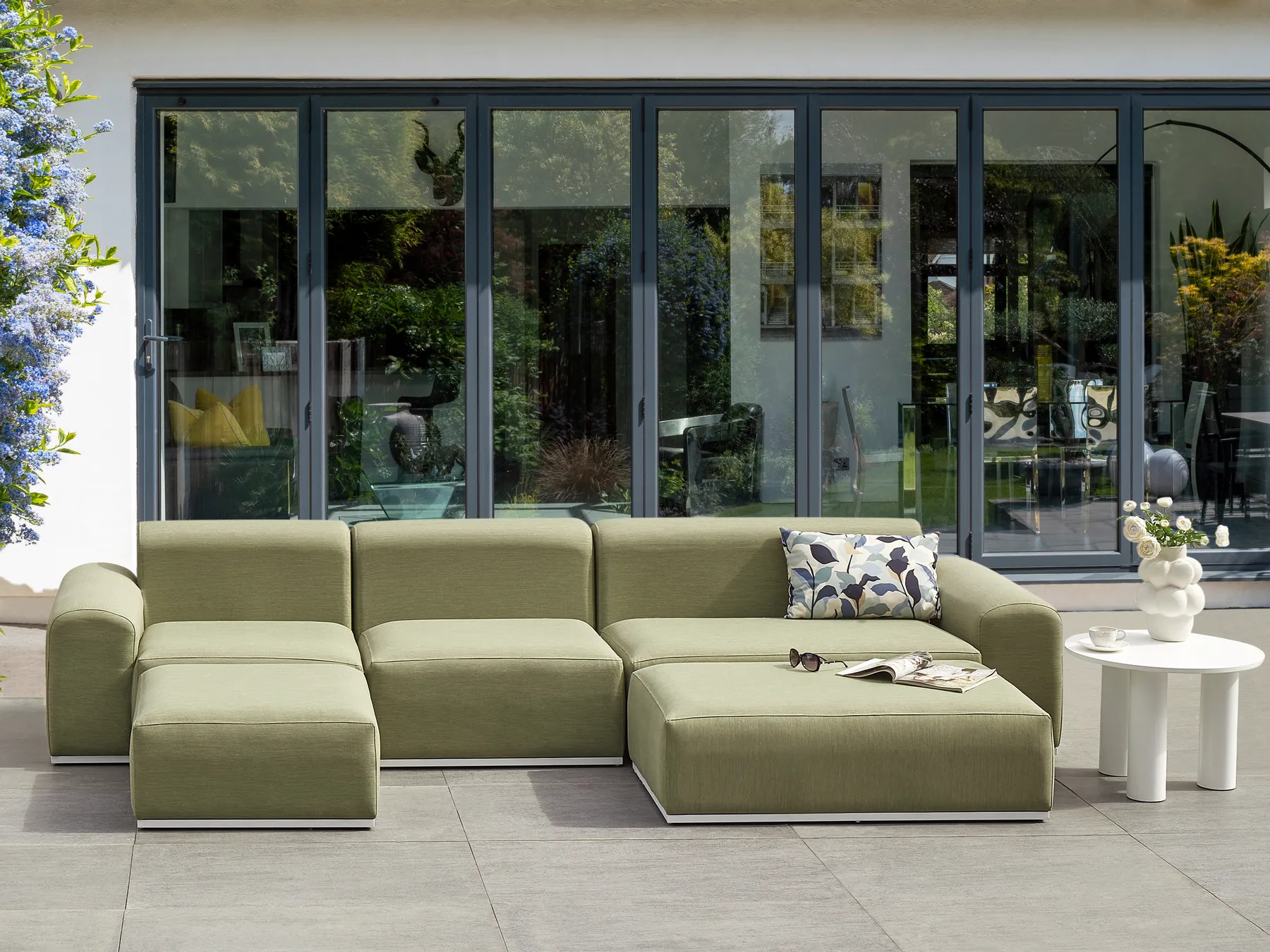 Garden Sofa with Ottoman 7 Seater BATTIFOLLO Modular Olive Green_933599