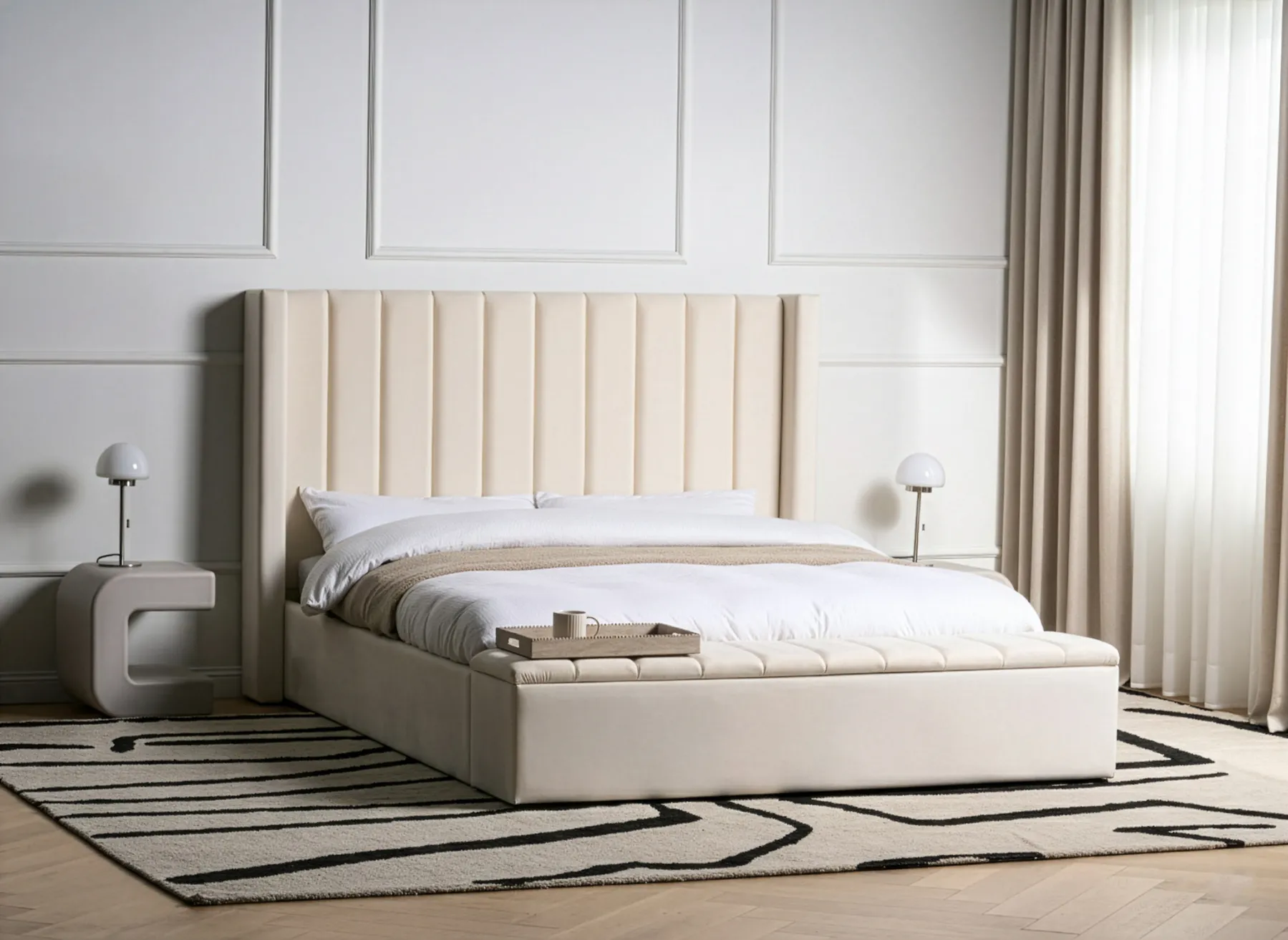 Säng med förvaringsbänk NOYERS Sammet Off-White 160 x 200 cm_1036613