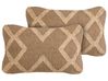Set of 2 Decorative Cushions GOPI 30 x 50 cm Jute Light Brown Geometric Pattern