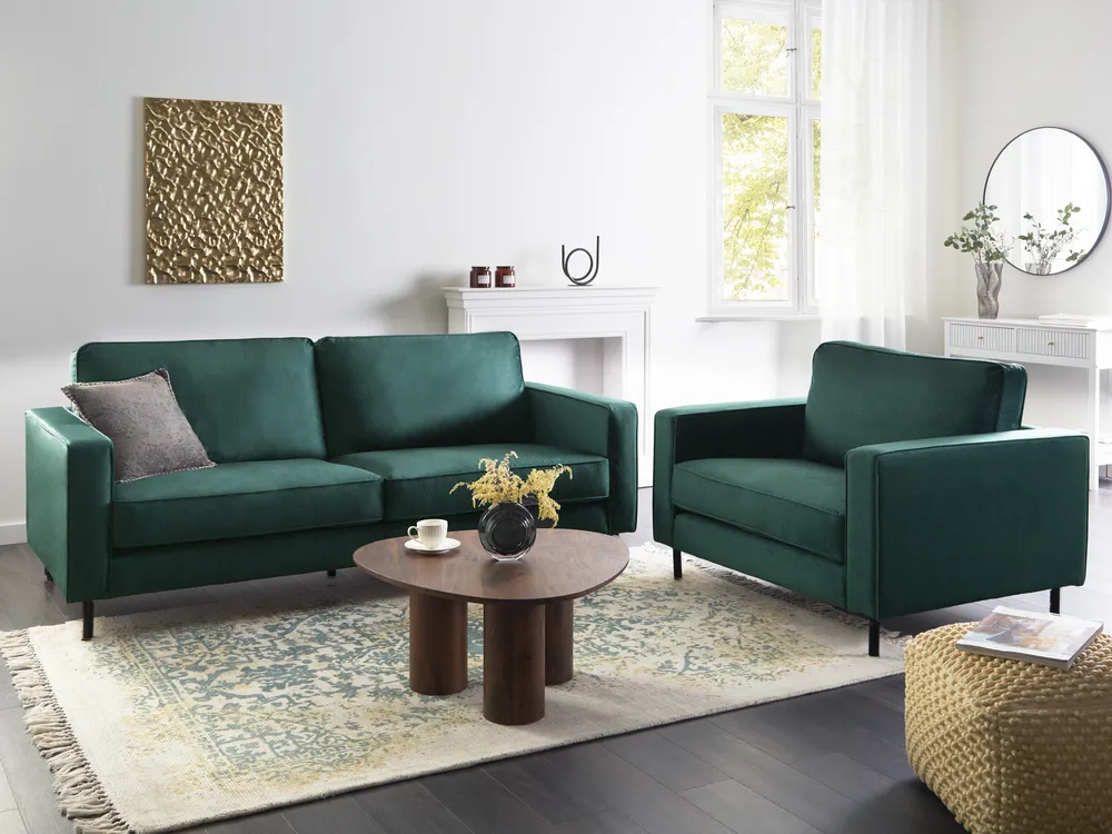 Living Room Set 4 Seater SAVALEN Velvet Dark Green