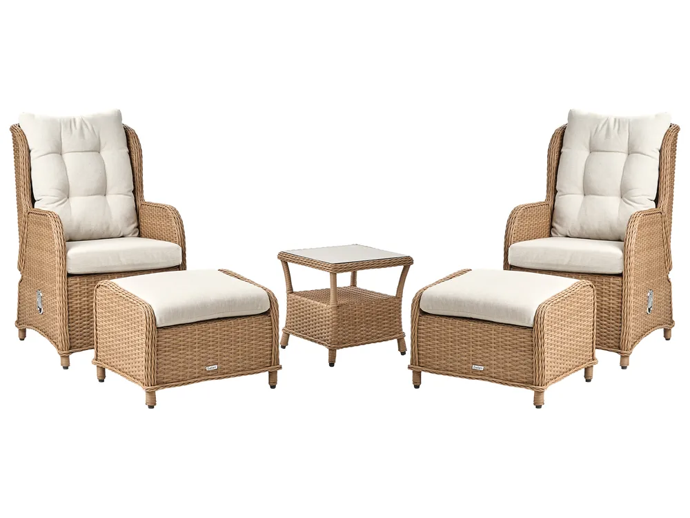 Garden Lounge Set with Table and Ottoman 2 Seater PONZA PE Rattan Brown