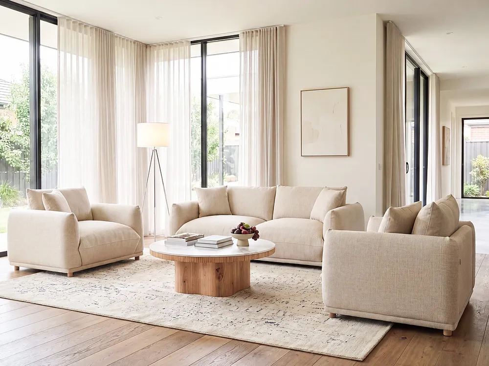 Sofa 3 Seater LUVOS Fabric Light Beige_1159108
