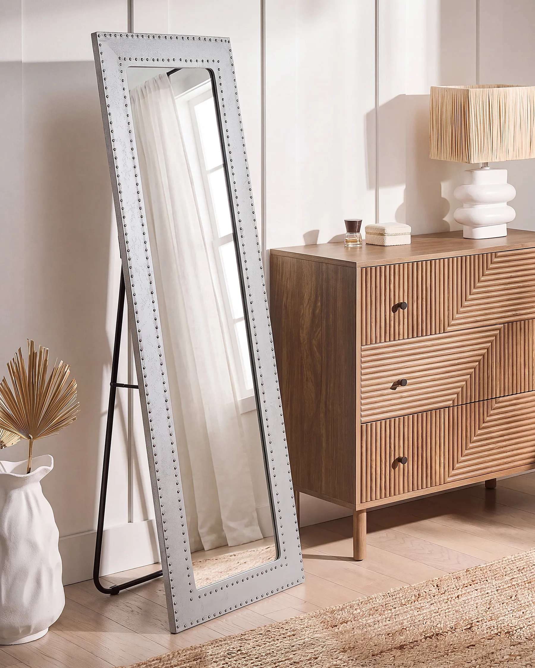 Standing Mirror LOCRONAN 150 cm Faux Leather Light Grey_840596