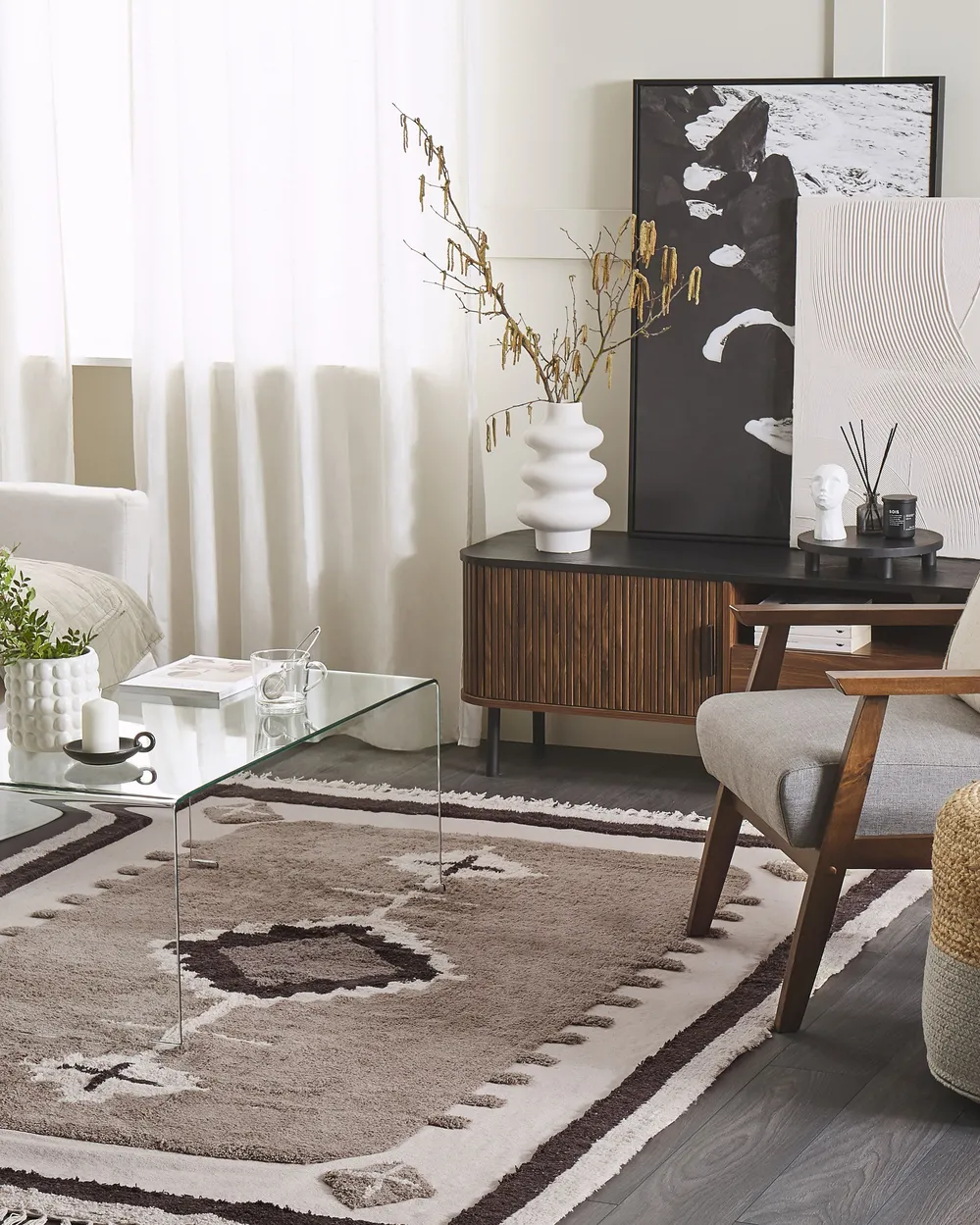 Rug GEYVE Beige 140 x 200 cm Cotton