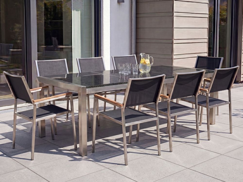 Trädgårdsmatbord GROSSETO 220 cm 100 cm Granit Polerad Svart