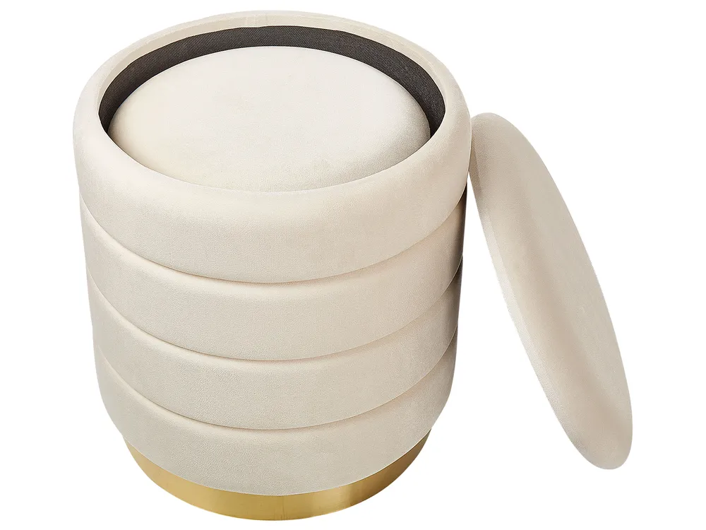 Set med 2 förvaringspuffar GARLAND Sammet Ljusbeige_928618