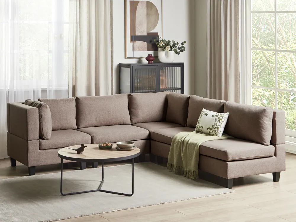 Modular Corner Sofa 5 Seater UNSTAD Fabric Brown Right Hand