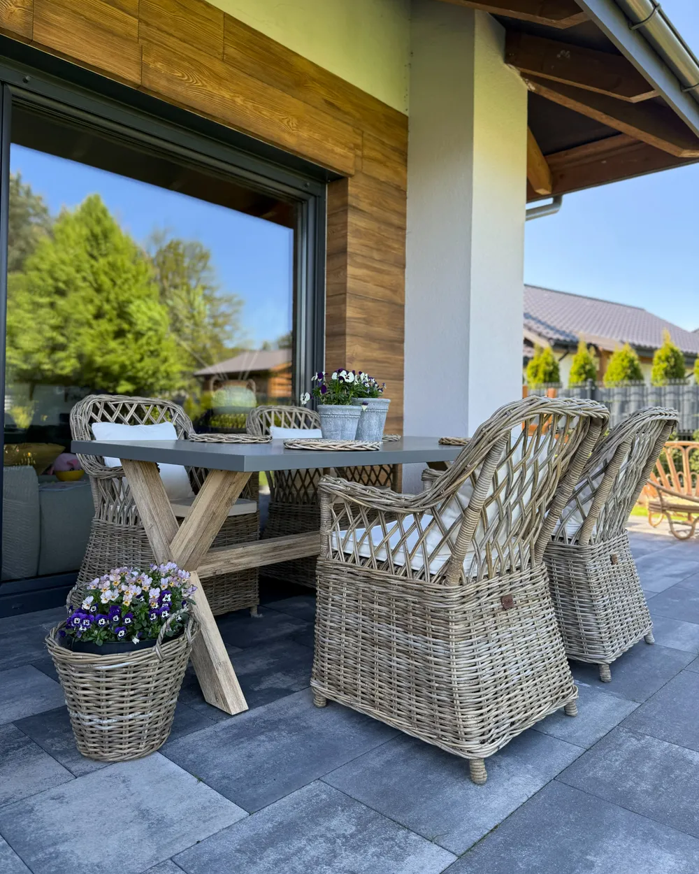 Garden Dining Set 4 Seater MAROS/OLBIA with Cushions Concrete Light Brown_982992