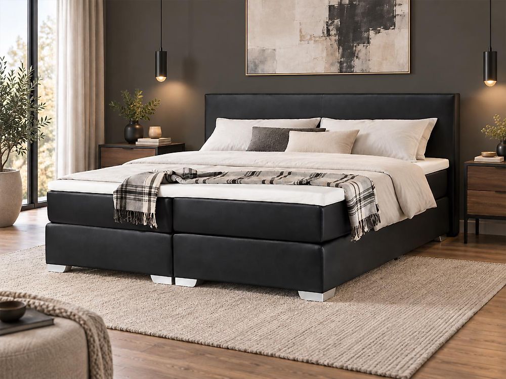 Divan Bed Faux Leather PRESIDENT 180 x 200 cm (EU Super King) Black