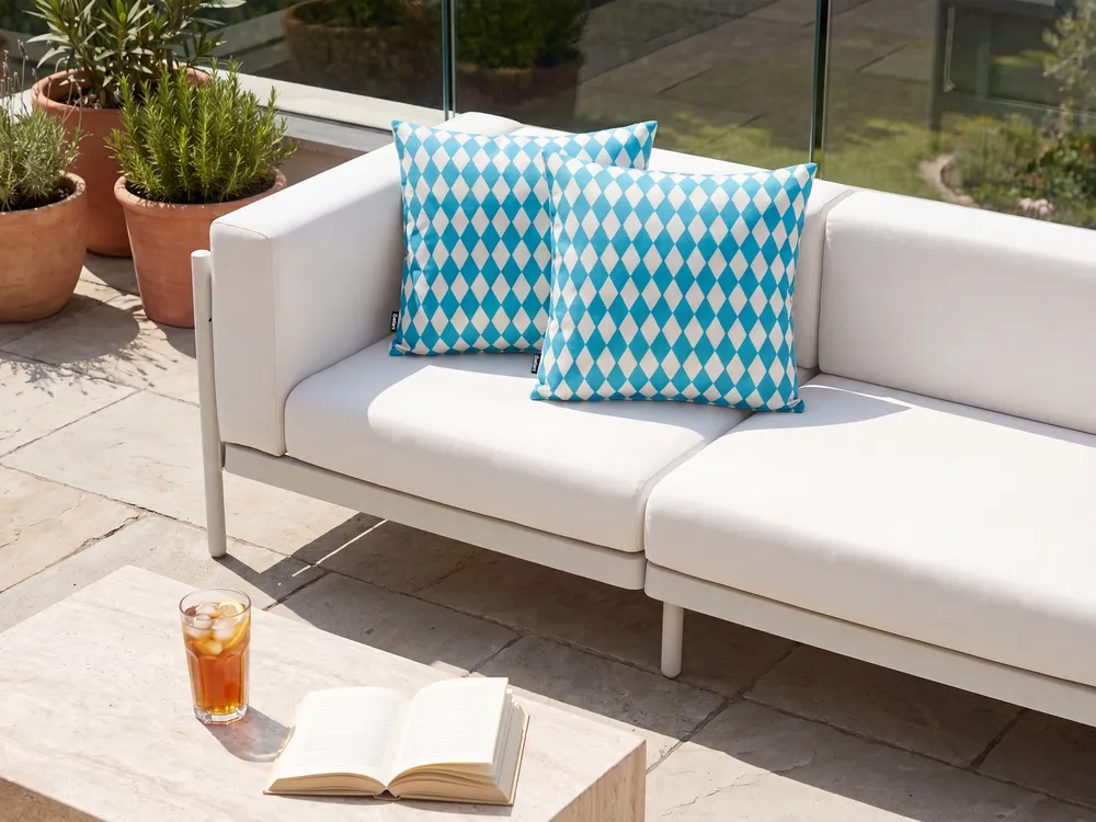 Set of 2 Outdoor Cushions GREVILLEA Checked 45 x 45 cm Turquoise