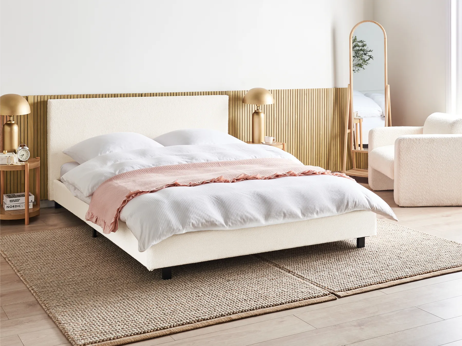 Bed Boucle ALBI 160 x 200 cm (EU King Size) Off-White_981930