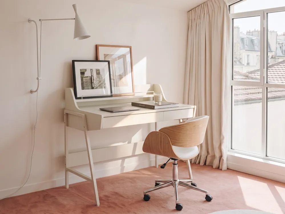 Home Office Desk with Hutch BROXTON 77 cm 46 cm Light Beige_1102682