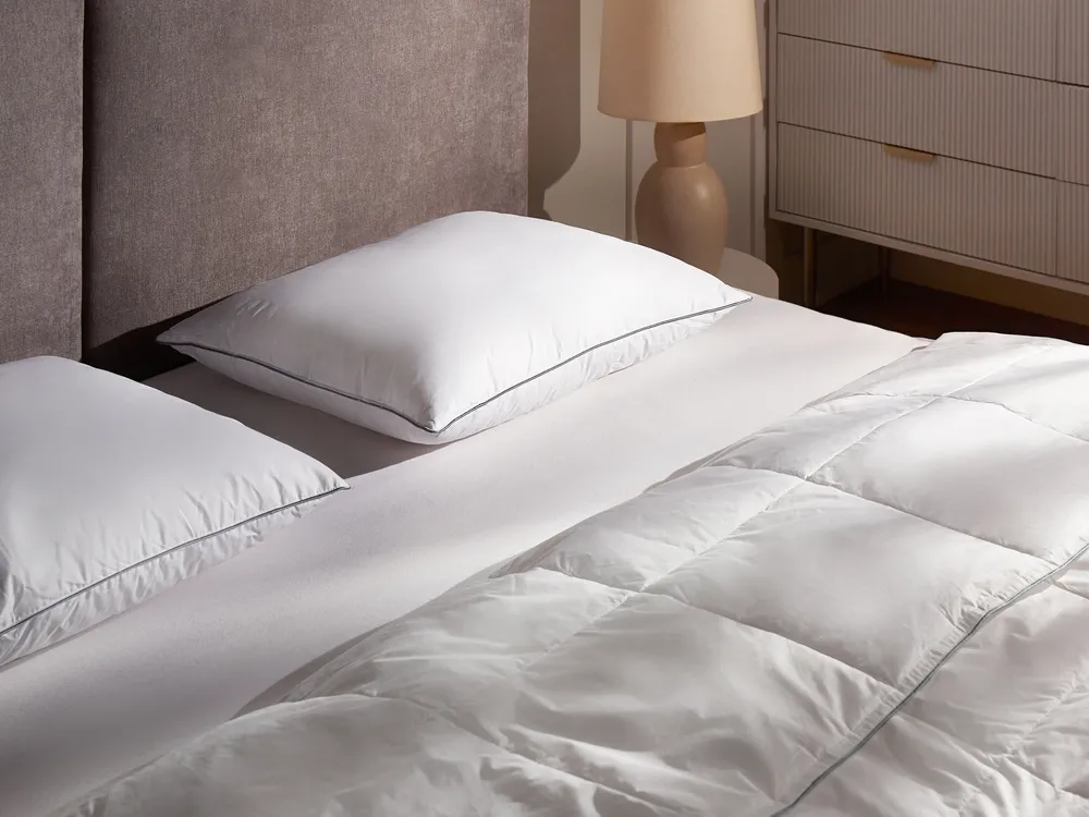 Duck Feather and Down Bed Pillow Low Profile White TEIDE Various Sizes