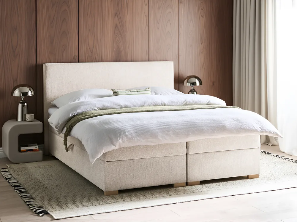 Divan Bed with Storage MAJOR Fabric Light Beige 160 x 200 cm (EU King Size)