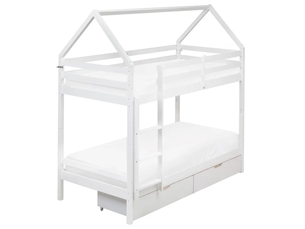 Bunk Bed with Drawers TERNAS Pine Wood White 90 x 200 cm (EU Single) with Storage