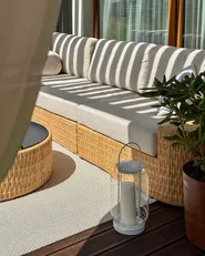 Garden Corner Sofa with Table 4 Seater OLIVERI PE Rattan Beige Right Hand_1155920