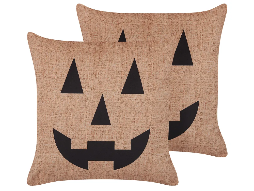 Set of 2 Decorative Cushions SEBES 45 x 45 cm Velvet Beige Abstract Pattern