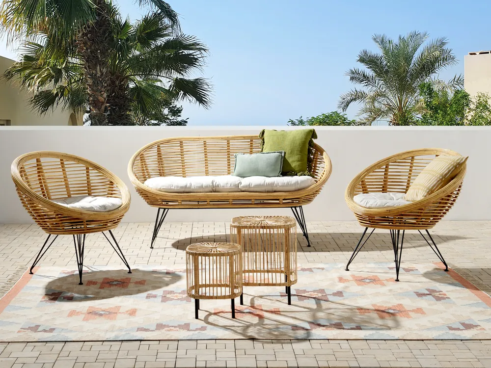 Garden Lounge Set with Table 4 Seater MARATEA/CESENATICO Rattan Natural