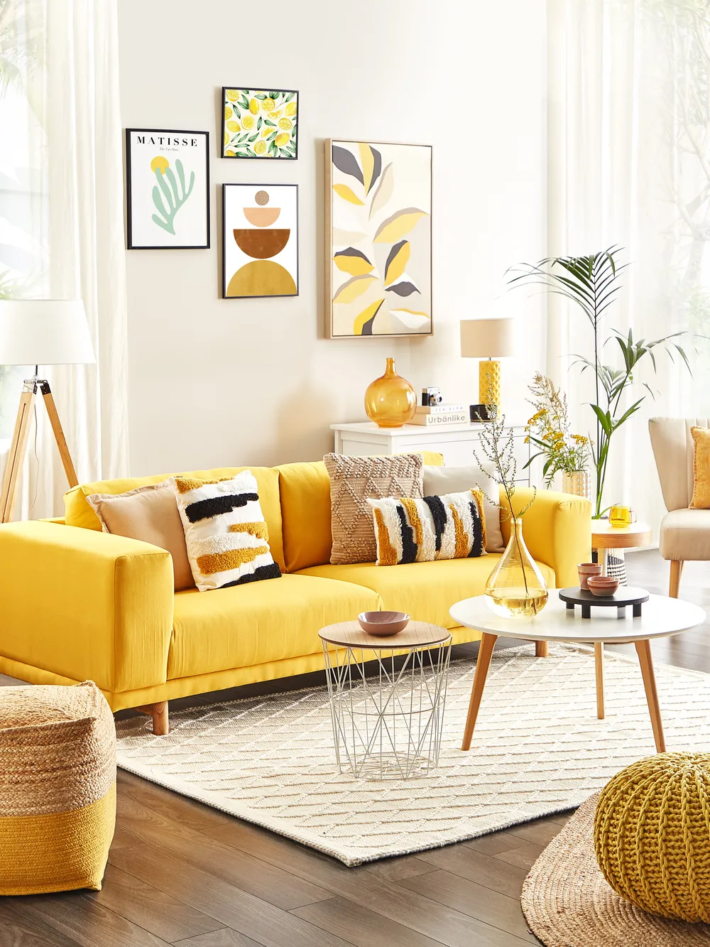 Sofa 3 Seater NIVALA Fabric Yellow_829014