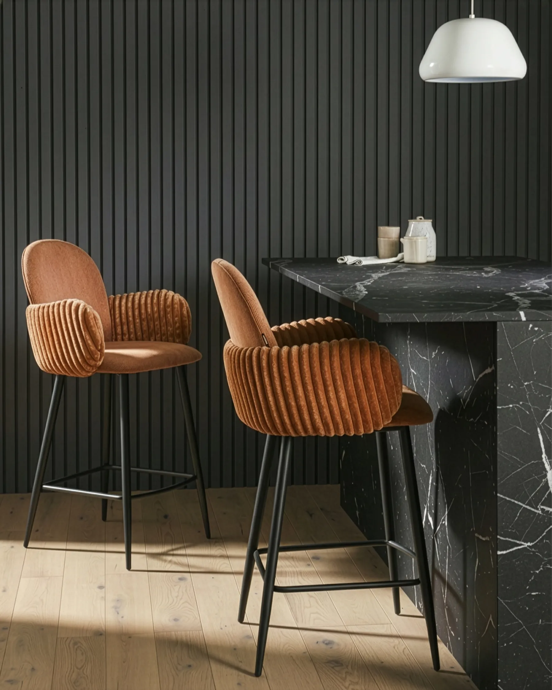 Set of 2 Bar Chairs AMITY Fabric Brown_1037337