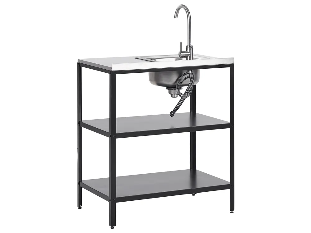 Outdoor Kitchen Island with Sink VILAMA Black Metal_872429