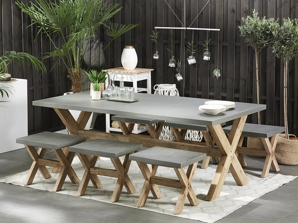 Garden Dining Set with Stools 6 Seater OLBIA Concrete Grey